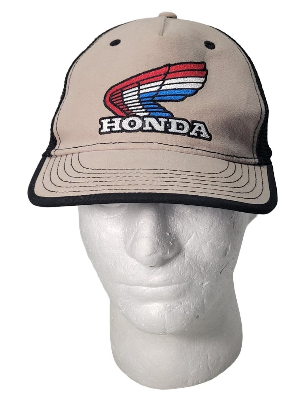 Honda Wings Logo Beige & Black Mesh Back Snapback Trucker Baseball Hat Cap
